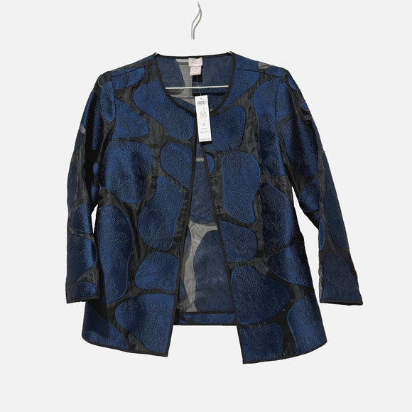 Chico's Travelers Jacket Size 0 (4/6) Blue Giraffe Print Sheer Organza Jacquard - Picture 2 of 6